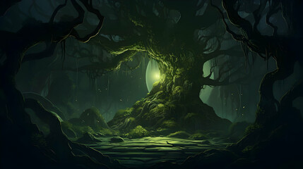 Wall Mural - the magical tree in the magnificent and mysterious and scary forest,generated ai.