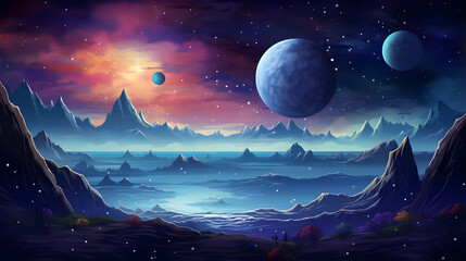 Wall Mural - the magnificent cosmos wonders on a alien planet. story with fantastic cartoon style scene wallpaper