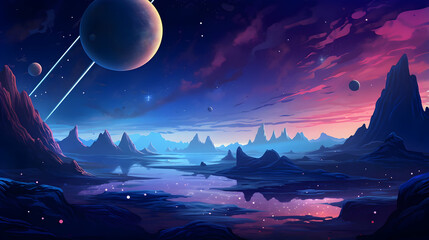 Wall Mural - the magnificent cosmos wonders on a alien planet. story with fantastic cartoon style scene wallpaper