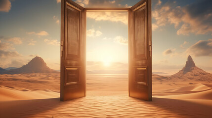Wall Mural - opened door on desert and start up concept,generated ai