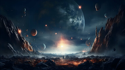 Wall Mural - opened door on planets unknown and start up concept,generated ai