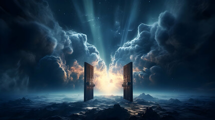 Wall Mural - opened door on space unknown and start up concept,generated ai