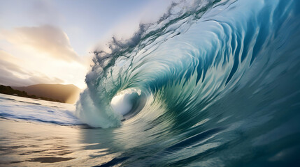 Wall Mural - perfect tropical blue ocean surfing wave in sumatra,generated ai