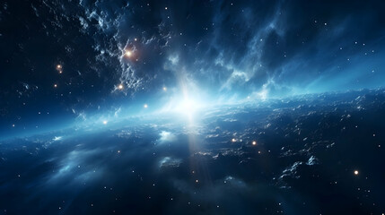 Wall Mural - planet earth spin moon orbit space sun beam glow. star open galaxy constellation satellite,generativ