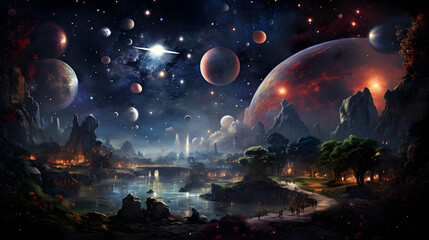 Wall Mural - planets and galaxy, science fiction wallpaper. beauty of deep space. billions of galaxies in the uni