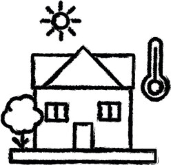 Sticker - House, degrees, sun, hot icon grunge style vector