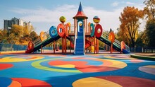 Empty Park With A Colourful Playground In The Background  AI Generated Illustration