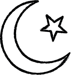 Sticker - Muslim crescent and star outline icon grunge style vector