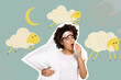 © deagreez - Picture magazine sketch collage image of yawning tired lady counting sheep falling asleep isolated creative background