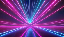3d Render Pink Blue Neon Lines Geometric Shapes Virtual Space Ultraviolet Light 80 S Style Retro Disco Fashion Laser Show Abstract Background