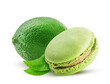 Fresh lime and sweet macarons with green leaf