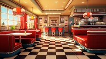 Diner With Checkerboard Floors And Nostalgia.