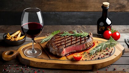 Wall Mural - western food premium steak red wine food photography poster background