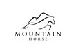mountain with horse logo design, linear style concept element symbol vector illustration.