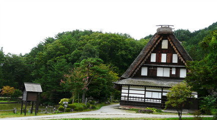 Sticker - Gassho-zukuri style houses, Hidanosato, Takayama, Gifu Prefecture, Honshu Island, Japan