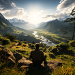 © MARUF - Healthy men hiking mountain peak for adventure generated by AI