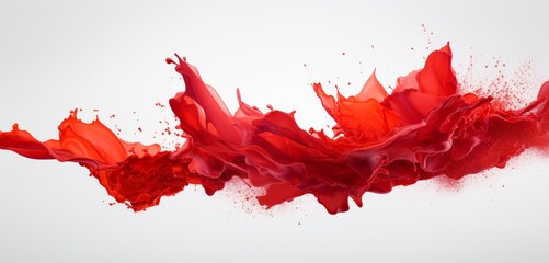 Wall Mural - An HD snapshot of red particles suspended in mid-air, forming an abstract masterpiece against a pristine white backdrop.