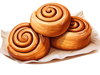 Wall Mural - Illustration of delicious cinnamon rolls isolated on white background