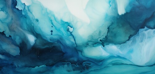 Wall Mural - Liquid Teal Pools Meet Cool Blue Streams, Forming an Enchanting Abstract Watercolor Symphony