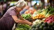 A high-quality photograph of a diabetic patient at a farmer's market, selecting fresh produce for their balanced diet.