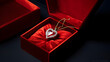 A romantic gift of a heart-shaped necklace in a velvet box.