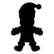 Black silhouette of a gingerbread man wearing a hat and mittens