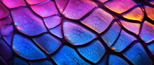 Macro Close Up Photograph Of Purple Butterfly Wing, Vibrant Butterfly Wing Pattern Magnified In Extreme Close Up Macro Photography, Elegance And Beauty In Nature Design. Generative Ai