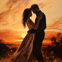 Poster - couple kissing on sunset