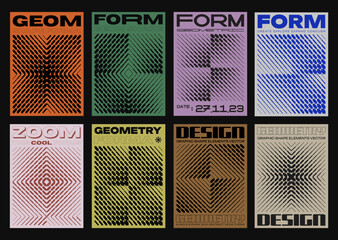 Aufkleber - Set Of Halftone Geometric Textures Vector Design. Collection of Modern Abstract Futuristic Brutalist Posters.