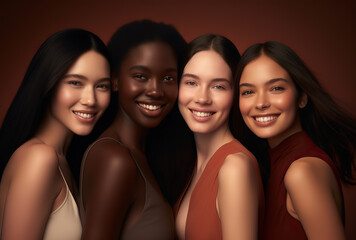 Wall Mural - Portrait of a group young multiracial women standing together