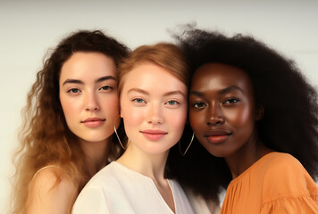 Wall Mural - Portrait of a group young multiracial women standing together