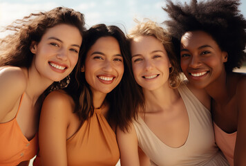 Wall Mural - Portrait of a group young multiracial women standing together