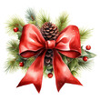 christmas wreath adorned with pine cones and a red bow