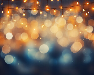 Festive Christmas background with bokeh lights and glowing garland