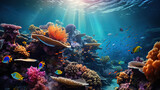 Fototapeta Do akwarium - Underwater coral reef and sea life background