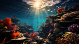 Fototapeta Do akwarium - Underwater coral reef and sea life background