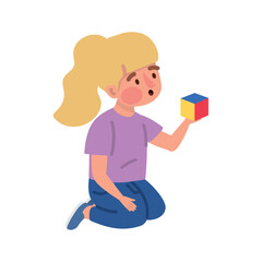 Wall Mural - autism girl with cube