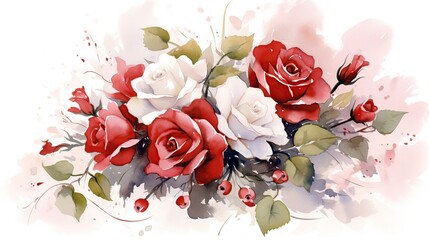 Wall Mural - Elegant rose flowers with watercolor style for background and invitation wedding card, AI generated