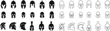 Spartan Helmet Icon In Flat, Line Style Set Isolated On Transparent Background Use For Safety Greek Gladiator Design Elements Emblems Create For Logo, Label, Sign, Symbol. Vector For Apps And Website