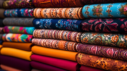 Canvas Print - colorful fabrics for sale at market