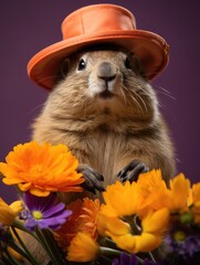 Wall Mural - Groundhog Day celebration, with Punxsutawney Phil emerging to predict the weather, an annual tradition in February, anticipating an early spring or extended winter