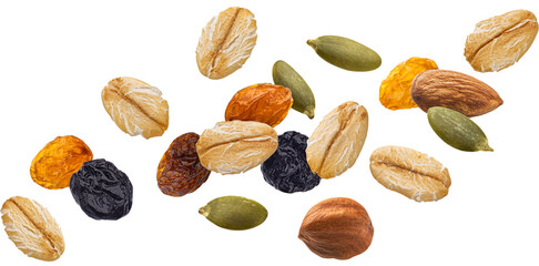 Wall Mural - falling muesli, oat granola isolated