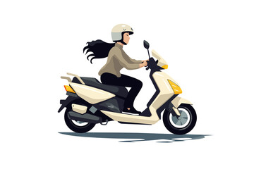 Canvas Print - woman riding Motor bike isolated vector style with transparent background illustration