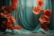 © Reha - Maternity backdrop, wedding backdrop, photography background, maternity props, Light hoop weaved teal and coral flowers, elegant wall background, flowing white satin drape, backdrop, giant flowers