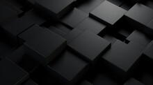 Futuristic Black Square Tiles Arranged From Future Or 3d Rectangular Block For High Technology Background.