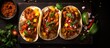Top view of traditional Mexican Tacos al pastor
