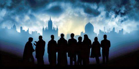 Poster - Silhouettes of people looking at the city