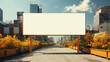 City street, mockup space and advertising billboard, commercial product or logo design in urban area. Empty poster for brand marketing, multimedia and communication with announcement, town and banner