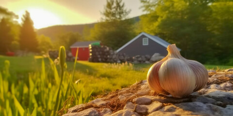 Sticker - Close up of Garlic in the Garden