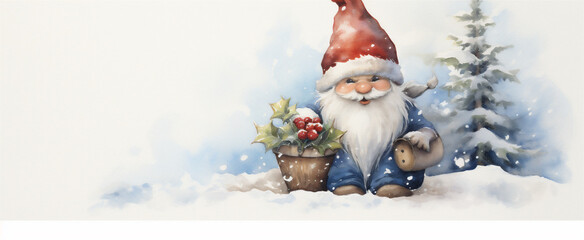 Wall Mural - Watercolor Painting, Cute Christmas Gnome, Generative AI